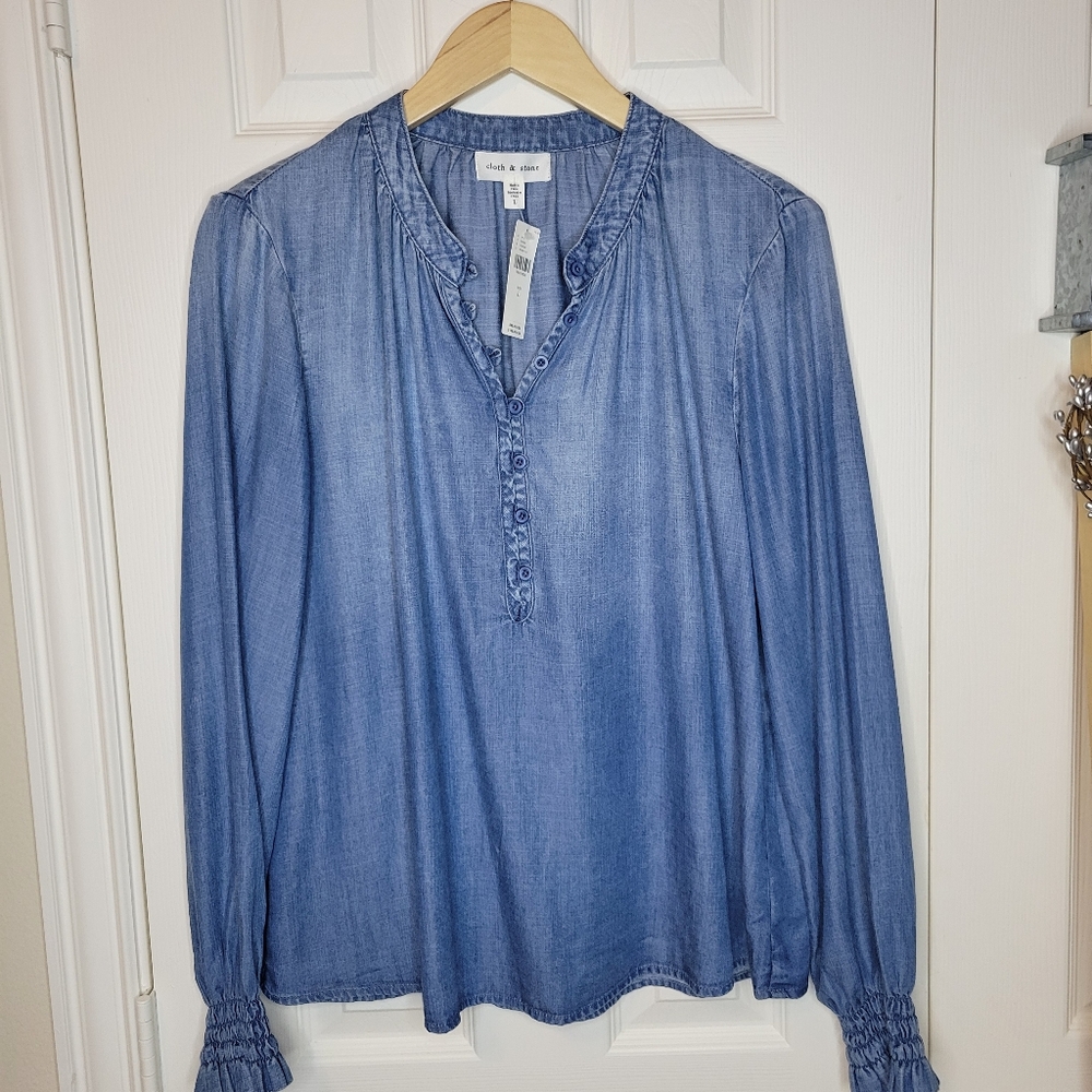 NWT Cloth And Stone For Anthropologie Tencel Shirt With Smock Cuff